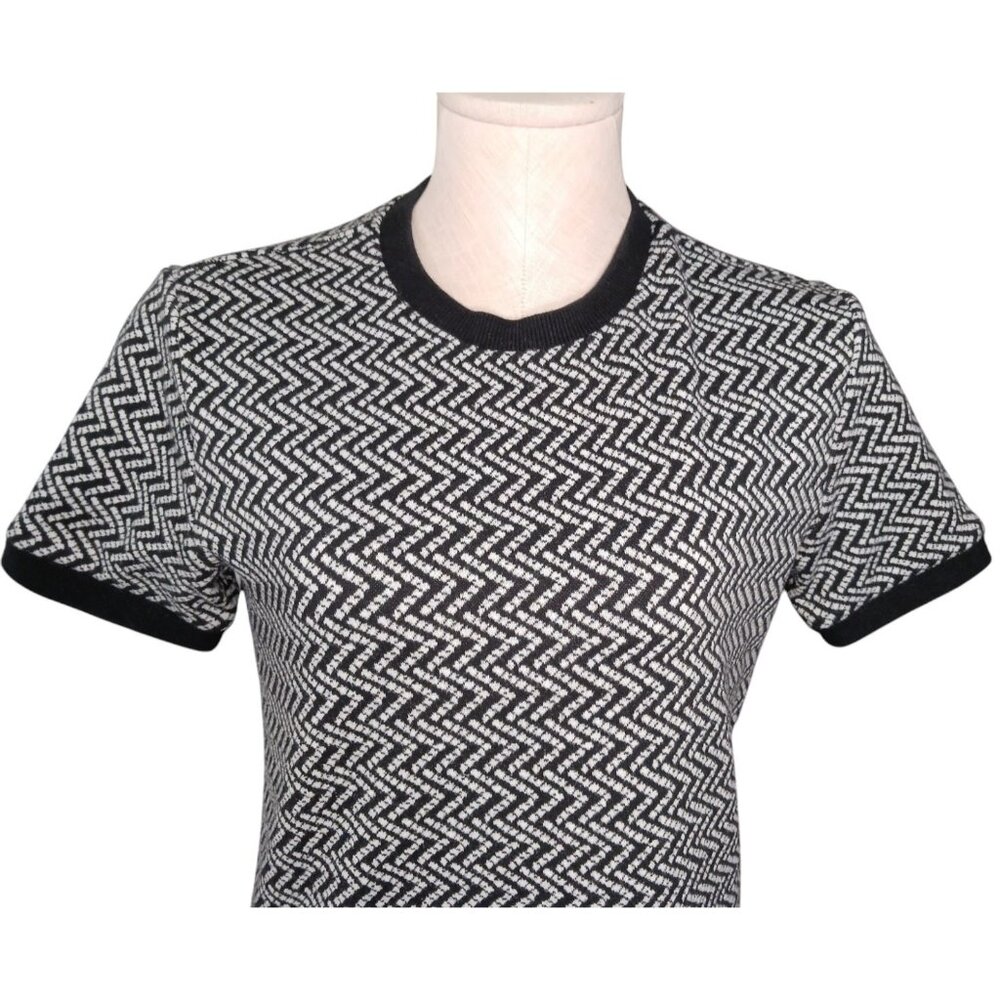 Forever 21 GoGo Mini Ringer TShirt Dress Black White Chevron Womens M Retro - Picture 9 of 11